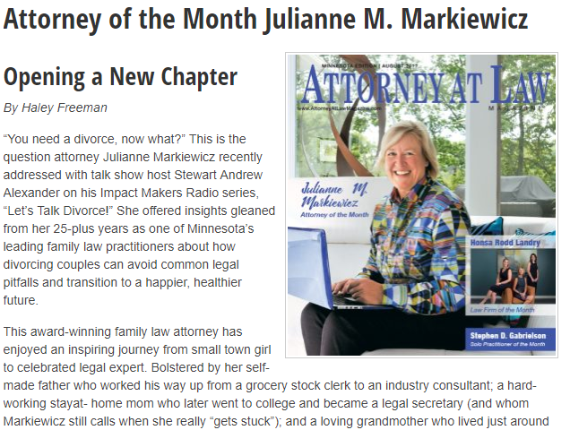 Attorney of the Month Julianne M Markiewicz, Minnesota Edition